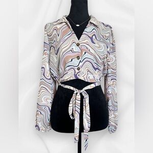 NWT Sweet Rain Woman’s XS Cropped Long-Sleeve Colorful Button Up Top